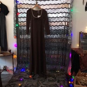 Vintage 1960's Maxi Brown Empire Waist Size Small